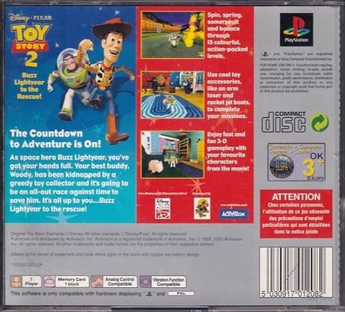 Disney Pixar Toy Story 2 Buzz Lightyear to the Rescue - Platinum - PS1 (B Grade) (Genbrug)